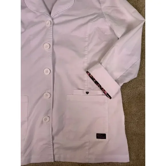 Betsey Johnson Women's Juniper White 2 Pocket Button Front Lab Coat XL E257 - Picture 3 of 11